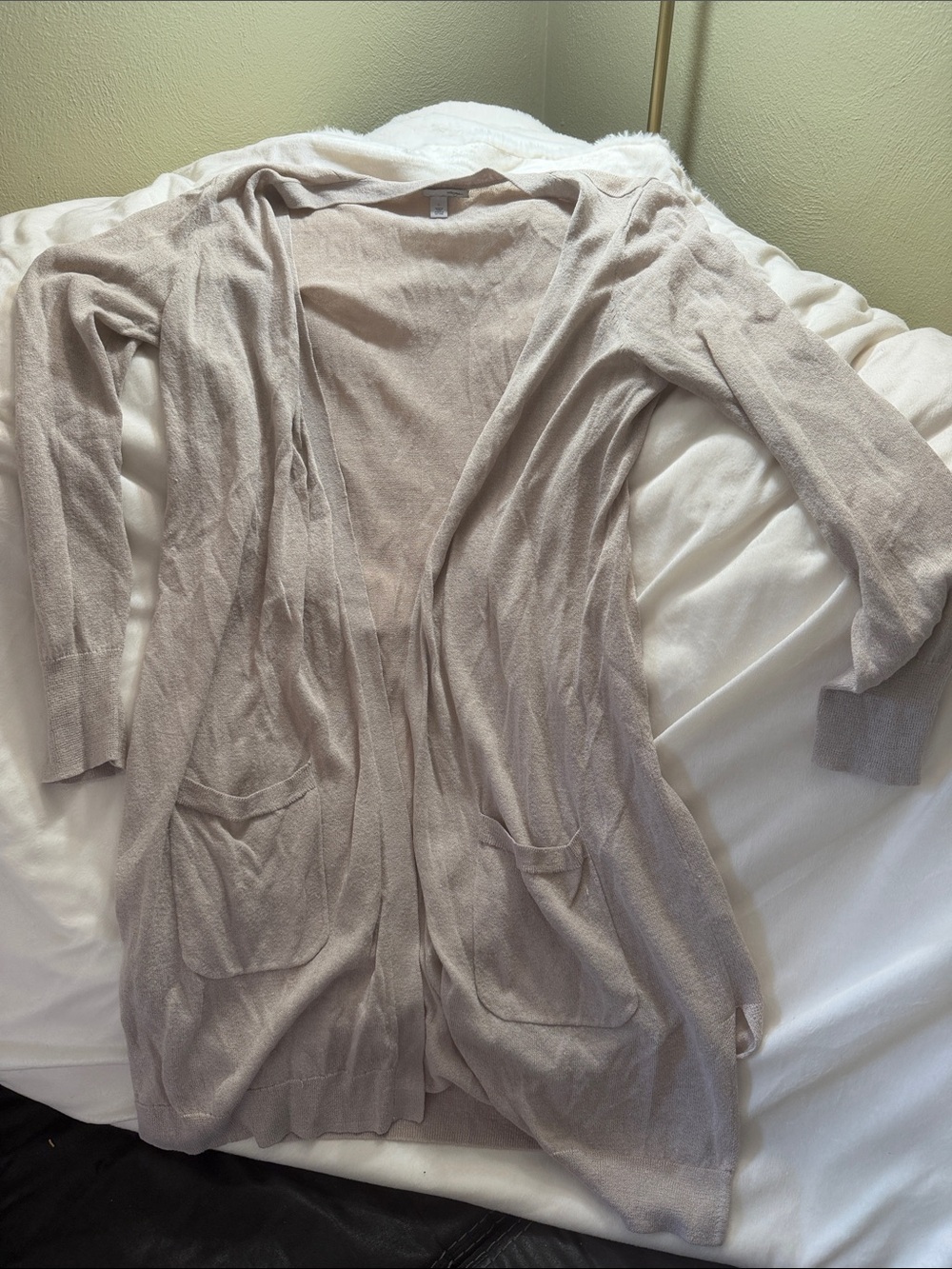 Halogen Beige Open-Front Long Cardigan Sweater